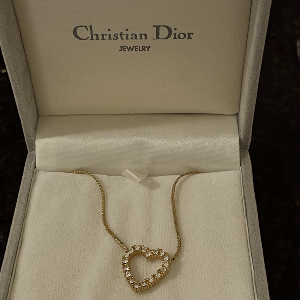 Vintage Christian Dior Rhinestone gold heart necklace